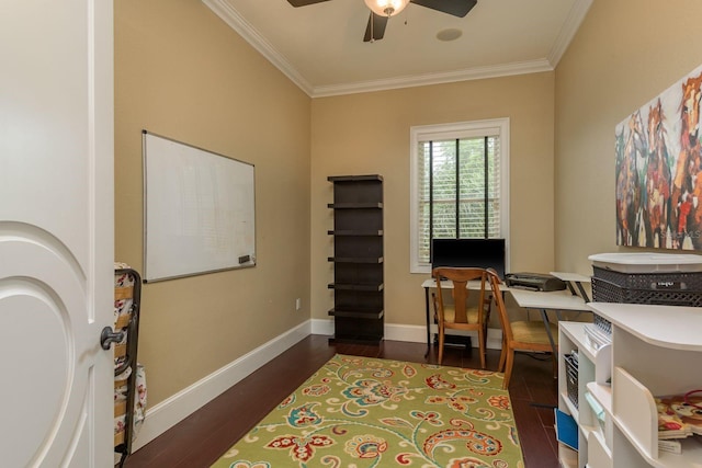 11430 Trotting Down Dr, Odessa, FL 33556 - office space featuring ornamental molding, wood finished floors, and a ceiling fan