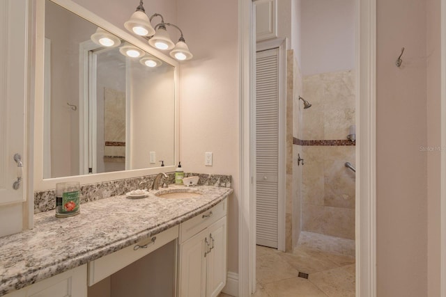 11430 Trotting Down Dr, Odessa, FL 33556 - full bathroom with a closet, vanity, tiled shower, and tile patterned flooring