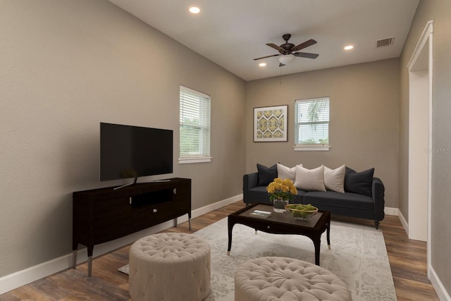 11430 Trotting Down Dr, Odessa, FL 33556 - living area featuring a ceiling fan, recessed lighting, and wood finished floors