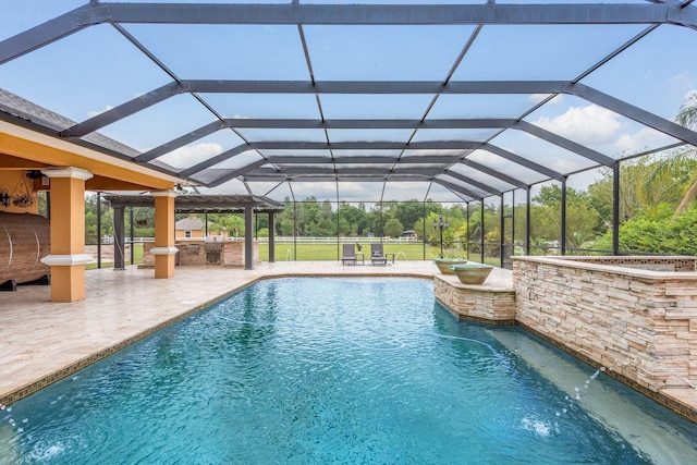 11430 Trotting Down Dr, Odessa, FL 33556 - swimming pool featuring exterior kitchen, a patio area, and a lanai