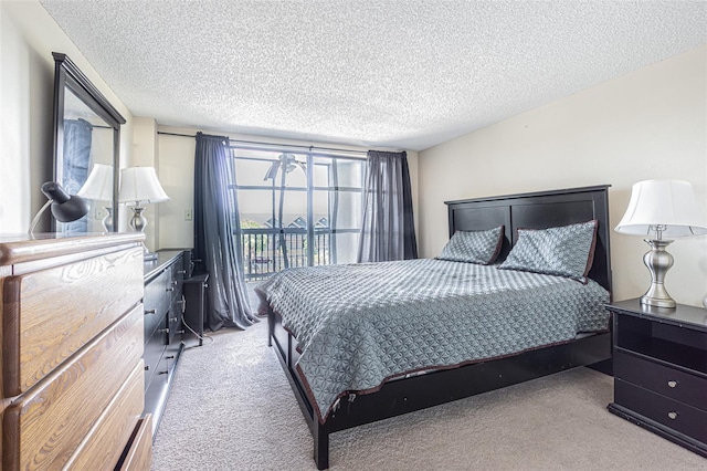 14820 Rue De Bayonne Unit 301, Clearwater, FL 33762 - bedroom featuring carpet floors, a textured ceiling, and access to exterior