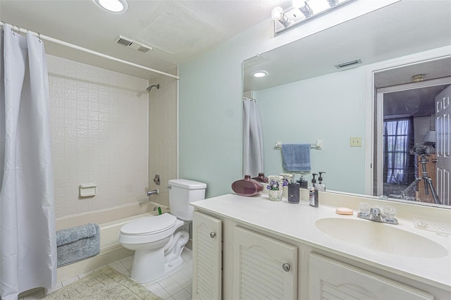 14820 Rue De Bayonne Unit 301, Clearwater, FL 33762 - full bathroom featuring shower / bathtub combination with curtain, vanity, and tile patterned floors