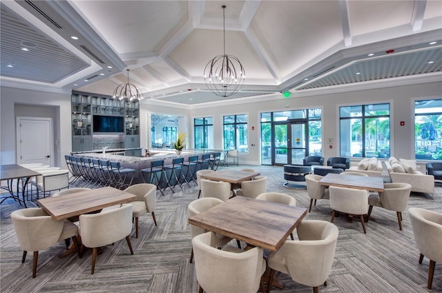 6162 Winding Pine Dr, Nokomis, FL 34275 - building lobby featuring coffered ceiling, high vaulted ceiling, and beam ceiling