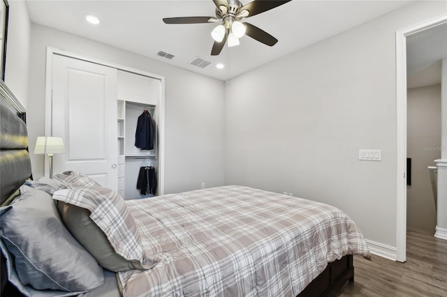 4653 Ancona Way, Wesley Chapel, FL 33543 - bedroom with a closet, wood finished floors, recessed lighting, and a ceiling fan