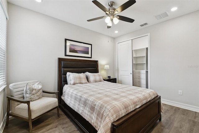 4653 Ancona Way, Wesley Chapel, FL 33543 - bedroom with wood finished floors, a closet, recessed lighting, and ceiling fan