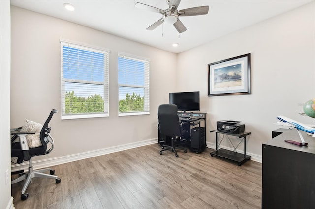 4653 Ancona Way, Wesley Chapel, FL 33543 - office space featuring light wood-type flooring, ceiling fan, and recessed lighting