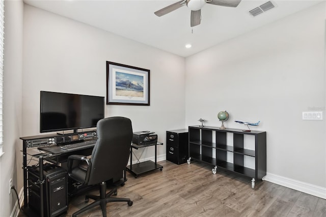 4653 Ancona Way, Wesley Chapel, FL 33543 - office space with wood finished floors, ceiling fan, and recessed lighting