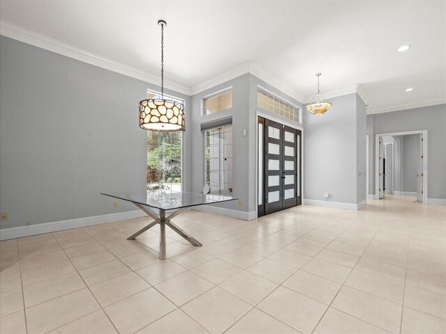 713 Argyle Pl, Temple Terrace, FL 33617 - foyer featuring ornamental molding, recessed lighting, tile patterned flooring, and french doors