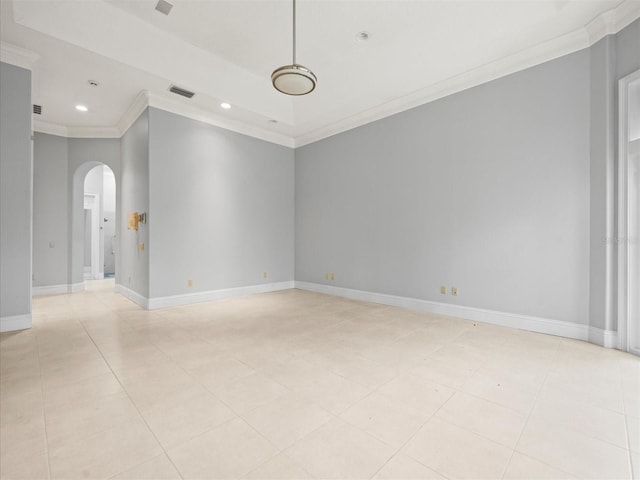 713 Argyle Pl, Temple Terrace, FL 33617 - spare room with arched walkways, crown molding, recessed lighting, and light tile patterned flooring