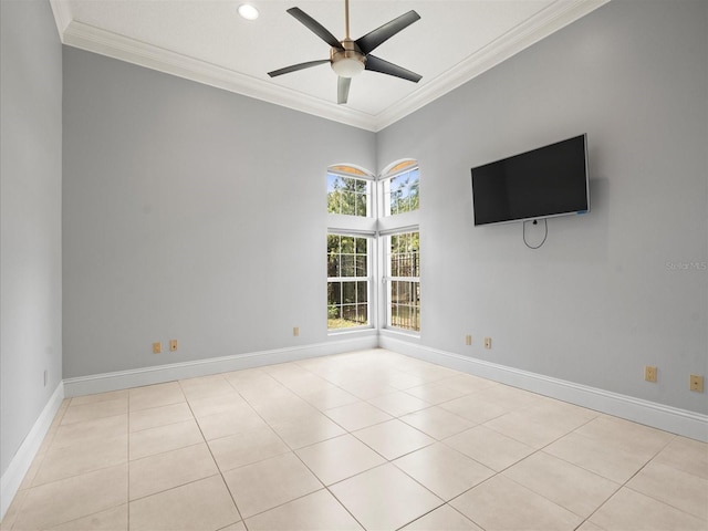 713 Argyle Pl, Temple Terrace, FL 33617 - tiled empty room with ornamental molding, ceiling fan, and recessed lighting