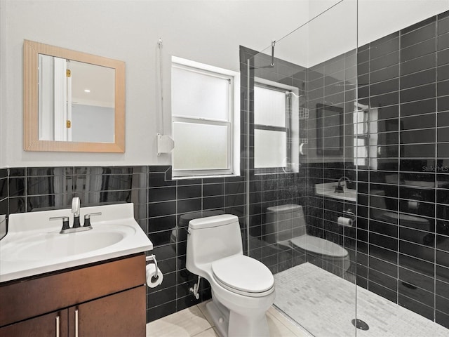 713 Argyle Pl, Temple Terrace, FL 33617 - full bath with vanity, tile walls, and walk in shower