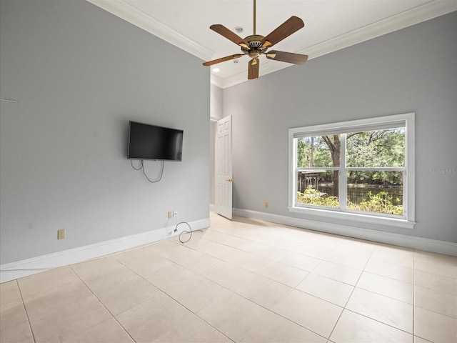713 Argyle Pl, Temple Terrace, FL 33617 - unfurnished living room with ornamental molding, tile patterned flooring, and a ceiling fan