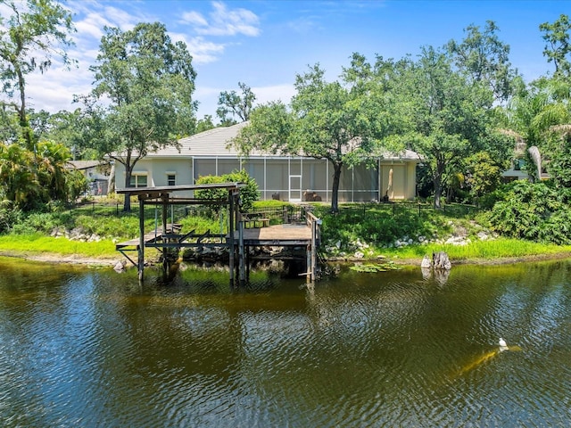 713 Argyle Pl, Temple Terrace, FL 33617 - dock area featuring a water view, a lanai, and boat lift