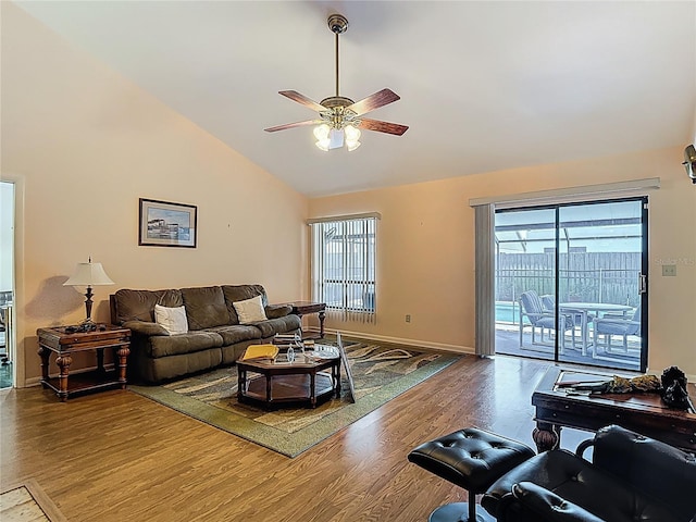 1906 White Cedar Way, Brandon, FL 33511 - living area with wood finished floors, a ceiling fan, and high vaulted ceiling