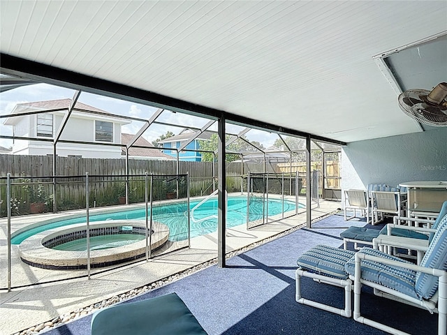 1906 White Cedar Way, Brandon, FL 33511 - view of pool featuring a patio, a fenced backyard, a lanai, and a pool with connected hot tub