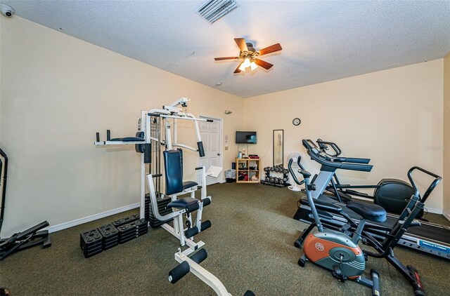 1729 Seascape Cir Unit 102, Tarpon Springs, FL 34689 - workout area with a ceiling fan and a textured ceiling