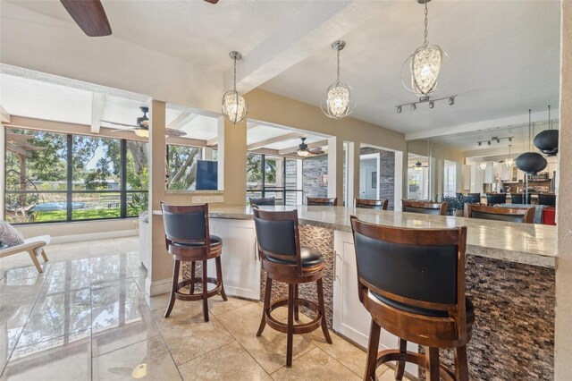 10730 52nd Ave N, Saint Petersburg, FL 33708 - kitchen with ceiling fan, healthy amount of natural light, decorative light fixtures, beamed ceiling, and rail lighting