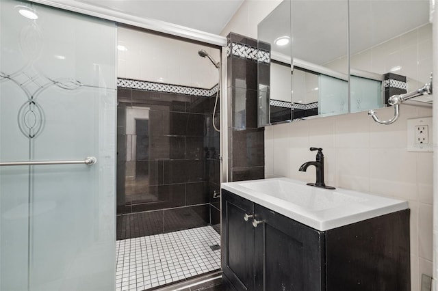 10730 52nd Ave N, Saint Petersburg, FL 33708 - full bath with a stall shower, vanity, and tile walls