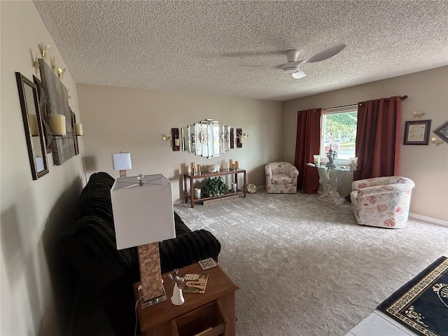 17569 SE 107th Ct, Summerfield, FL 34491 - carpeted living area featuring a ceiling fan and a textured ceiling