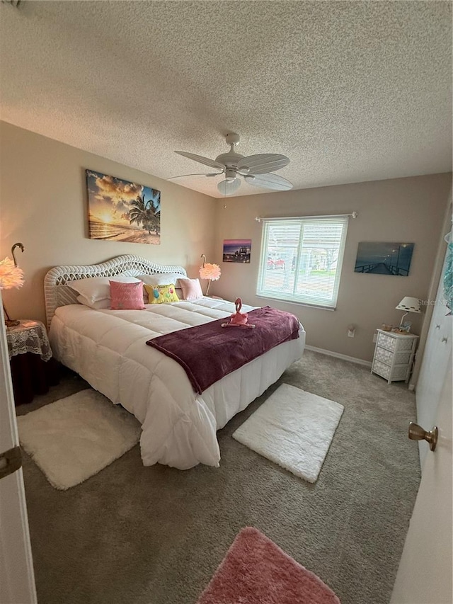 17569 SE 107th Ct, Summerfield, FL 34491 - bedroom featuring a textured ceiling, carpet flooring, and ceiling fan