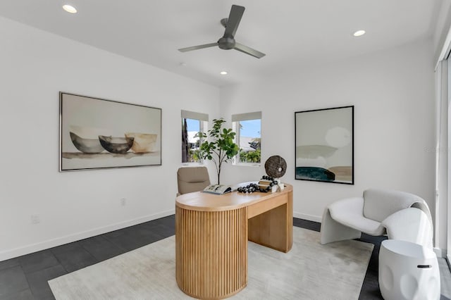 905 Bay Point Dr, Madeira Beach, FL 33708 - home office with recessed lighting and ceiling fan