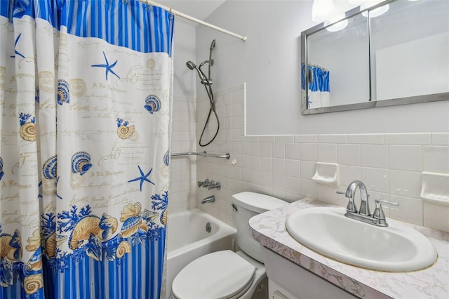 2310 Denmark St Unit 34, Clearwater, FL 33763 - full bathroom with shower / bath combo with shower curtain, vanity, and tile walls
