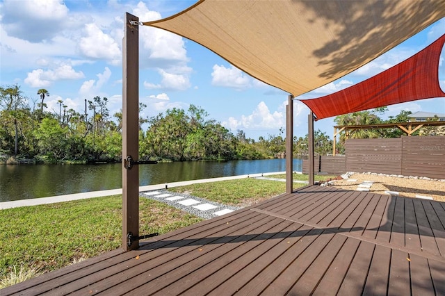 6814 68th Ave E, Bradenton, FL 34203 - wooden terrace featuring a water view
