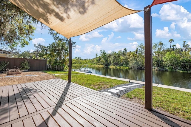 6814 68th Ave E, Bradenton, FL 34203 - deck featuring a water view and view of scattered trees