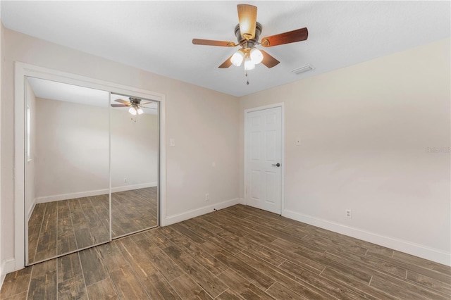 9819 Allen Rd, Lithia, FL 33547 - unfurnished bedroom with wood finished floors, a ceiling fan, and a closet