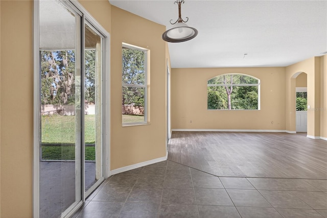 1835 Fircrest Ct, Wesley Chapel, FL 33543 - unfurnished room featuring arched walkways and dark tile patterned floors