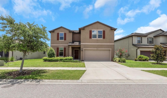 1613 Cabbage Key Dr, Ruskin, FL 33570 - traditional-style home with stucco siding, an attached garage, concrete driveway, and a front yard