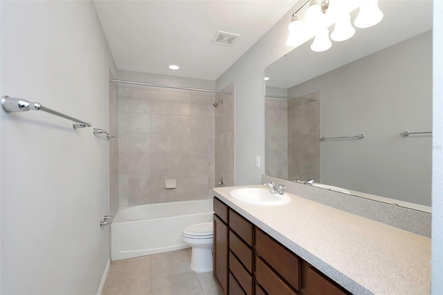 1613 Cabbage Key Dr, Ruskin, FL 33570 - bathroom with vanity, tile patterned flooring, shower / tub combination, and recessed lighting
