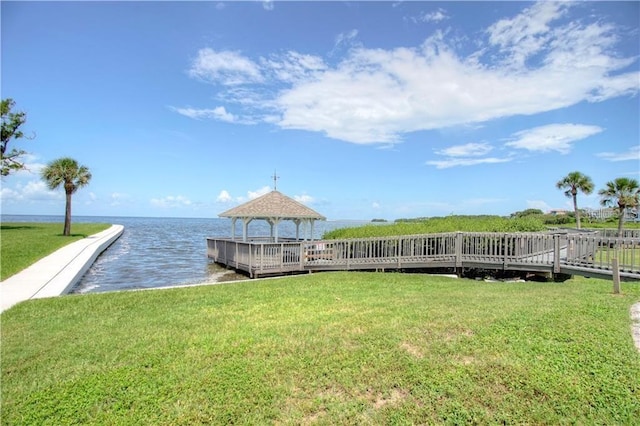 401 Windrush Bay Dr, Tarpon Springs, FL 34689 - dock area with a lawn, a gazebo, and a water view