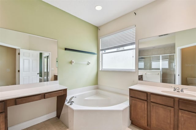 297 Beacon Pointe Dr, Ocoee, FL 34761 - full bath with a shower stall, vanity, a bath, and tile patterned flooring