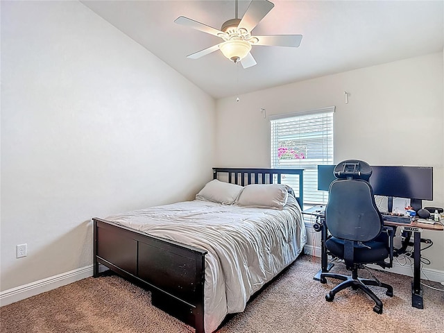 14371 Edinburgh Moor Dr, Wimauma, FL 33598 - carpeted bedroom with vaulted ceiling, an office area, and a ceiling fan