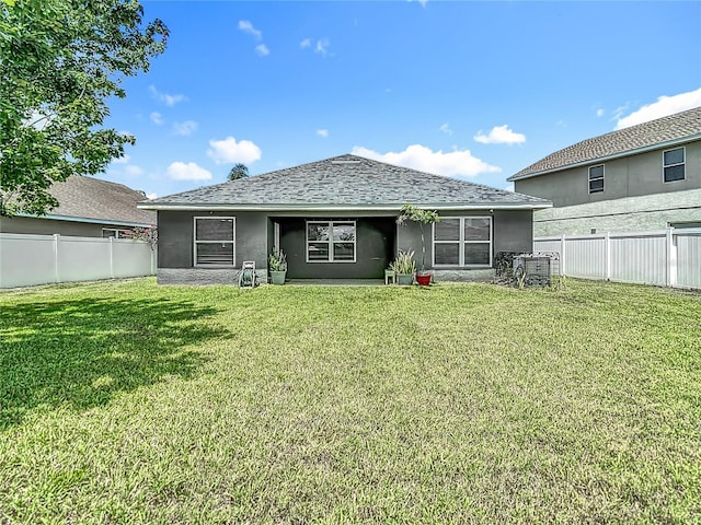 14371 Edinburgh Moor Dr, Wimauma, FL 33598 - rear view of house featuring a fenced backyard, stucco siding, and roof with shingles