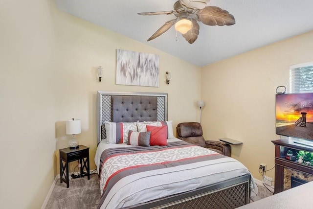 7101 Bucks Ford Dr, Riverview, FL 33578 - bedroom featuring carpet, vaulted ceiling, and a ceiling fan