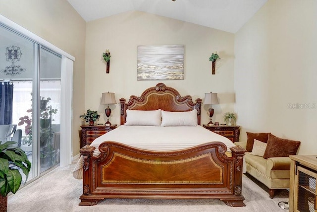 7101 Bucks Ford Dr, Riverview, FL 33578 - bedroom with access to outside, light colored carpet, and vaulted ceiling