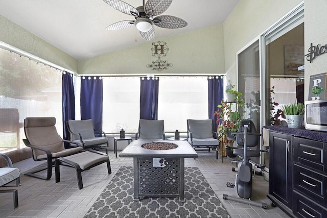 7101 Bucks Ford Dr, Riverview, FL 33578 - view of patio / terrace with a fire pit and a ceiling fan