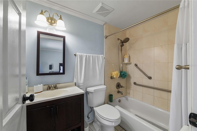 5346 Black Pine Dr, Tampa, FL 33624 - full bathroom with shower / tub combo, vanity, and crown molding