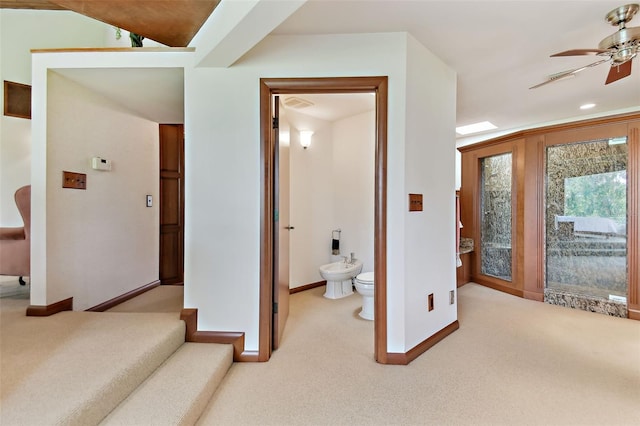 2103 N Golfview Dr, Plant City, FL 33566 - foyer entrance featuring light carpet and ceiling fan