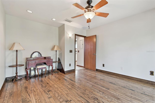 2103 N Golfview Dr, Plant City, FL 33566 - sitting room with a ceiling fan, hardwood / wood-style flooring, and recessed lighting