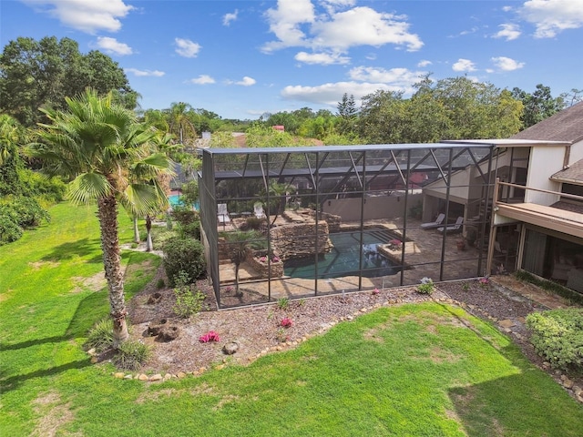 2103 N Golfview Dr, Plant City, FL 33566 - view of grassy yard featuring an outdoor pool, a patio area, and a lanai