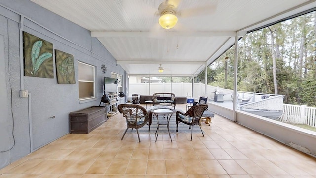 7010 Kendall Heath Way, Land O Lakes, FL 34637 - sunroom / solarium featuring a ceiling fan and outdoor dining space