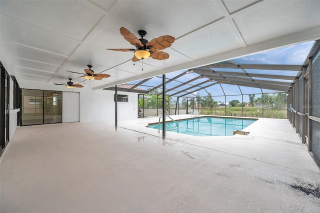 734 Flamingo Dr, Apollo Beach, FL 33572 - outdoor pool featuring a ceiling fan, a patio, and a lanai