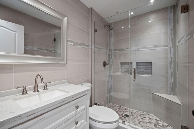 8526 Quarter Horse Dr, Riverview, FL 33578 - bathroom featuring vanity, a shower stall, and recessed lighting
