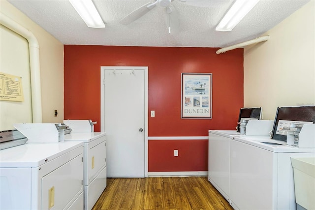 940 Virginia St Unit 303, Dunedin, FL 34698 - community laundry room with washer and dryer, wood finished floors, a textured ceiling, and ceiling fan