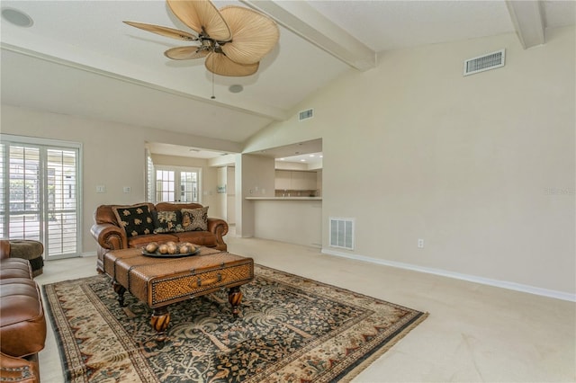 3262 Westcott Ct, Palm Harbor, FL 34684 - carpeted living room with a ceiling fan and plenty of natural light