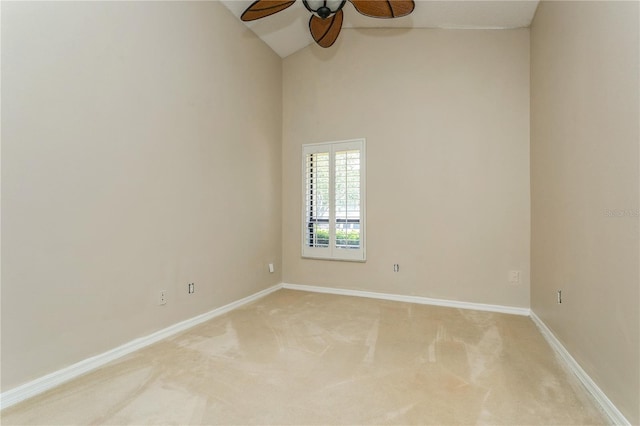 3262 Westcott Ct, Palm Harbor, FL 34684 - unfurnished room featuring ceiling fan, light colored carpet, and high vaulted ceiling
