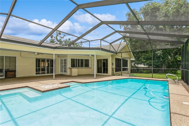 3262 Westcott Ct, Palm Harbor, FL 34684 - swimming pool with ceiling fan and a patio area